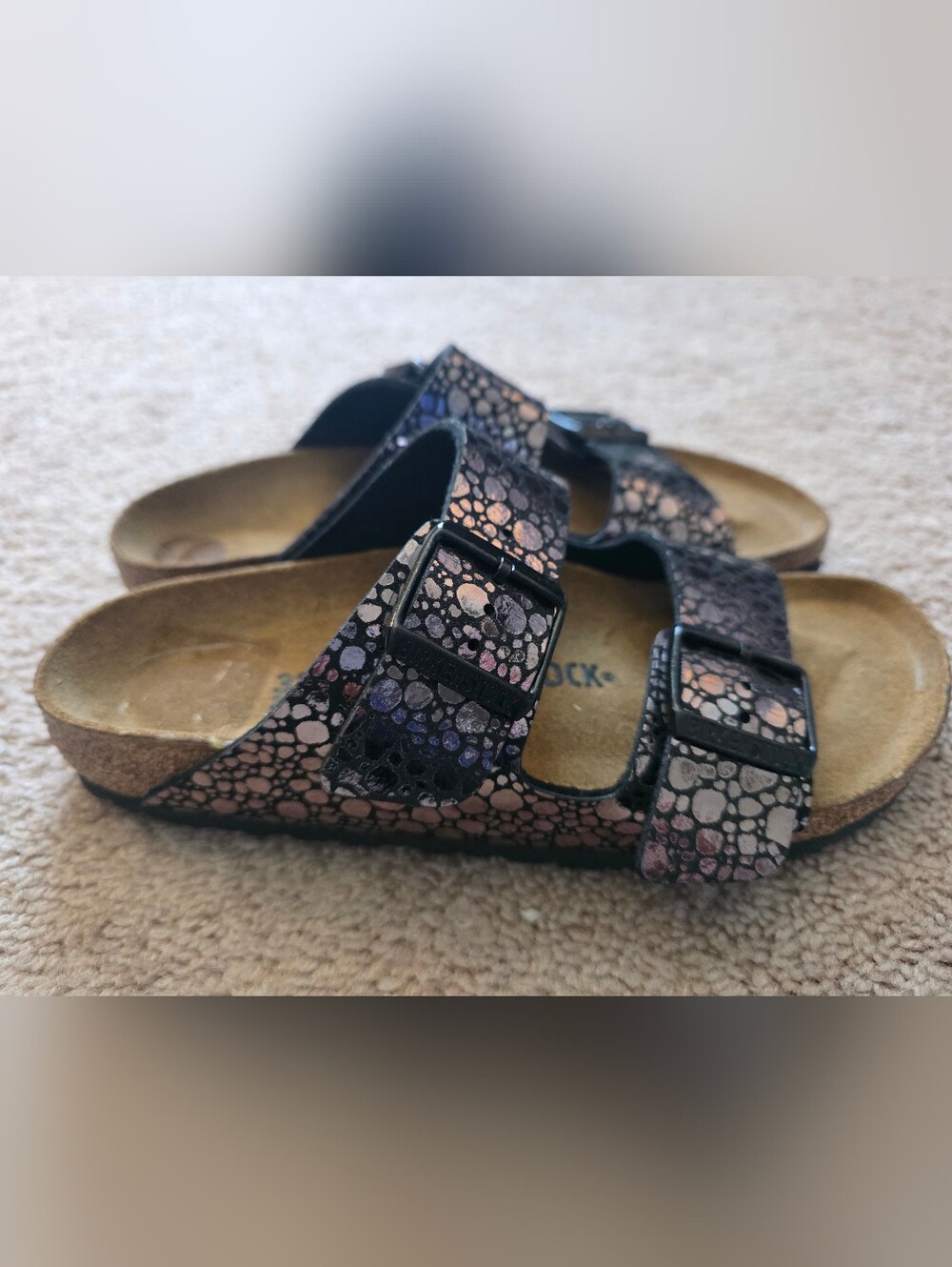 NEW Birkenstock Arizona Black Metallic Stone Slides Size 37 6-6.5
